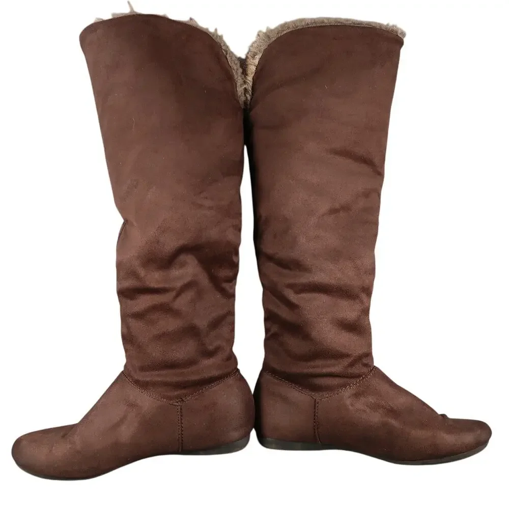 Charlotte Russe Shoes Womens 6 Boots Tall Slouch Pull On Faux Fur Lined Brown